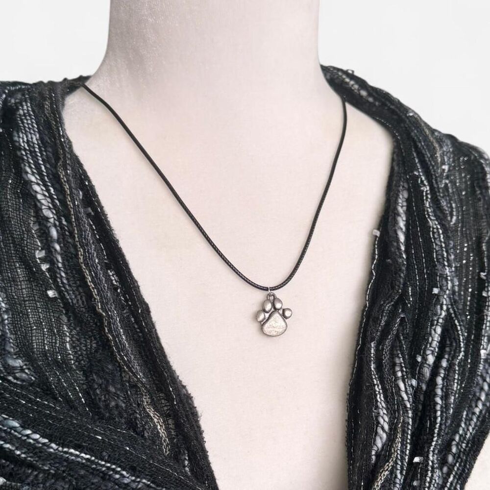 Clift Pewter Paw Pendant on Black Cord Necklace